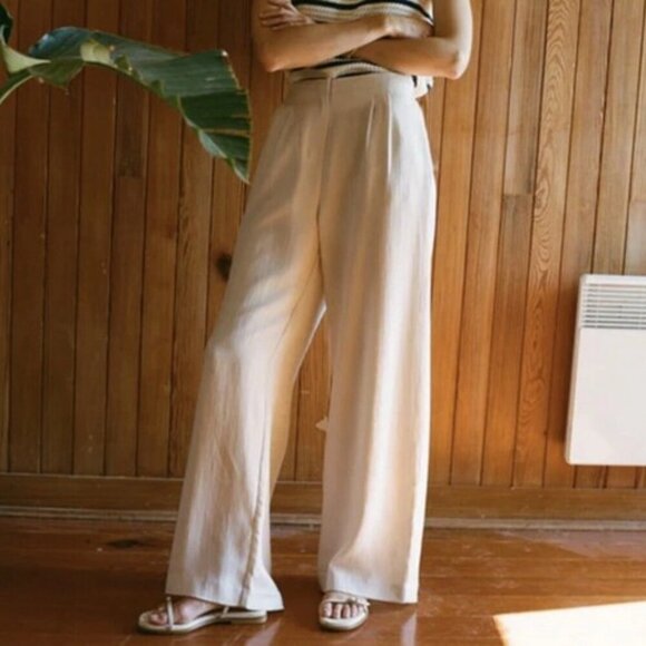 NWT Tuckernuck Pomander Place Women’s Cava Pleated Wide Leg Pants Trousers Tan M - Picture 1 of 5